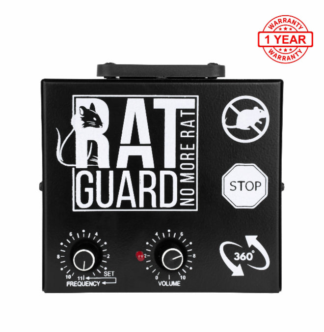 Ultrasonic Ratguard Pro 360 Degree rat repellent device from My Store, designed for warehouses and godowns, with a compact, white plastic body.