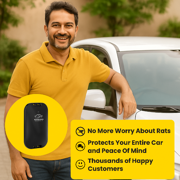 Ultrasonic rat repellent device by Rat Guard, SonicArmor X, designed for cars to deter rats with sound waves.