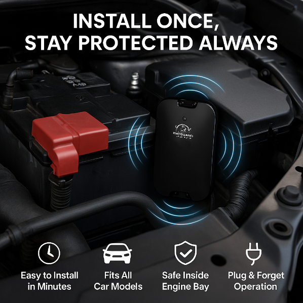 Ultrasonic Rat Guard SonicArmor X device for cars, designed to repel rats with high-frequency sound waves, shown in a sleek black design.