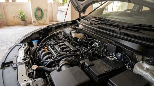 A clean, protected car engine bay with an ultrasonic rat repellent device installed, preventing wire damage.