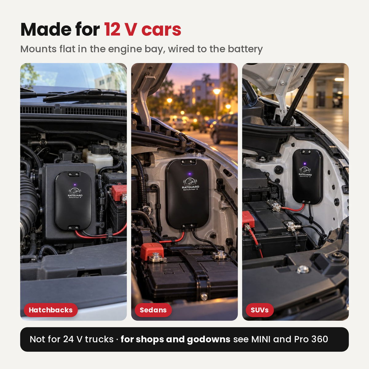 SonicArmor X fits 12V hatchbacks, sedans and SUVs
