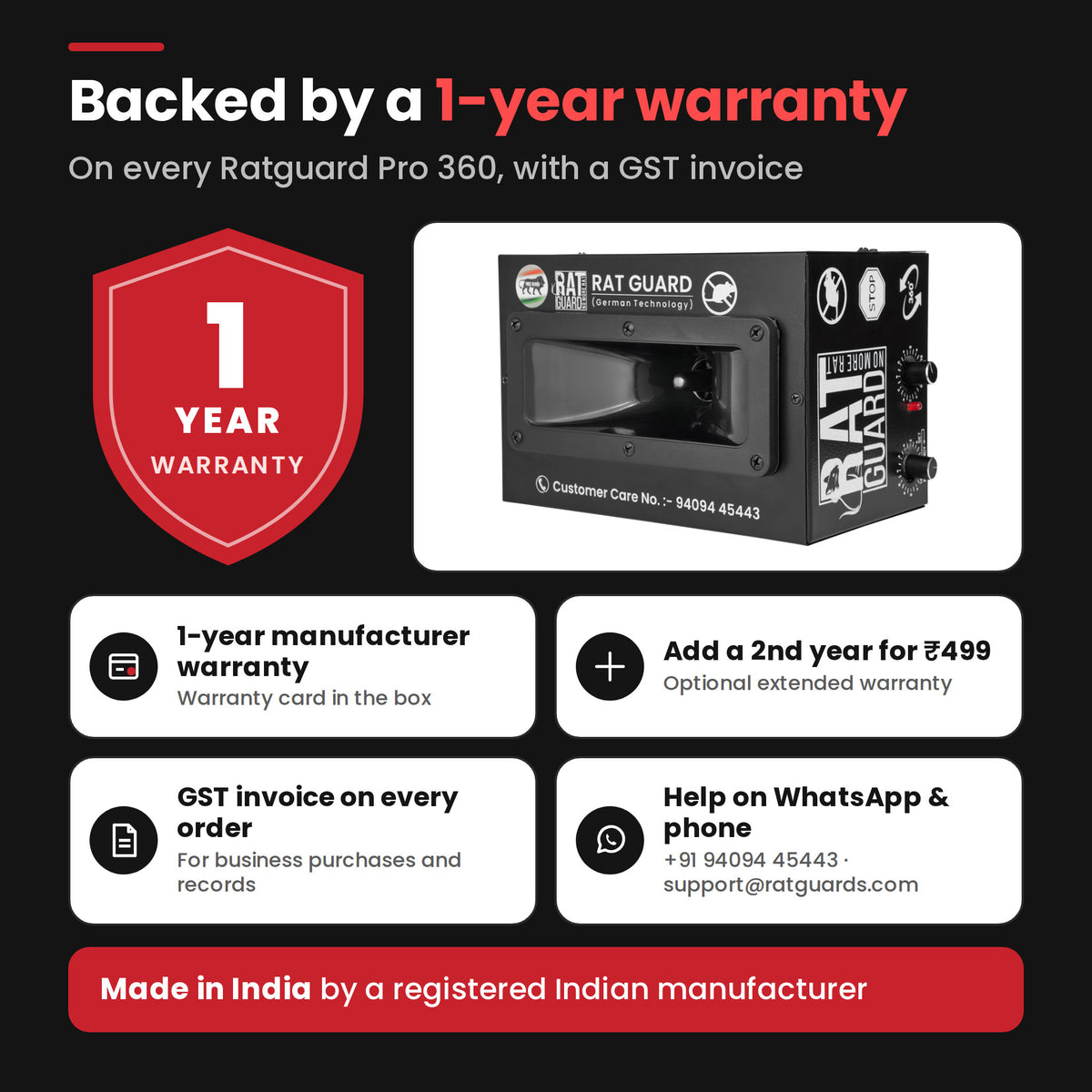 Ratguard Pro 360 1-year warranty