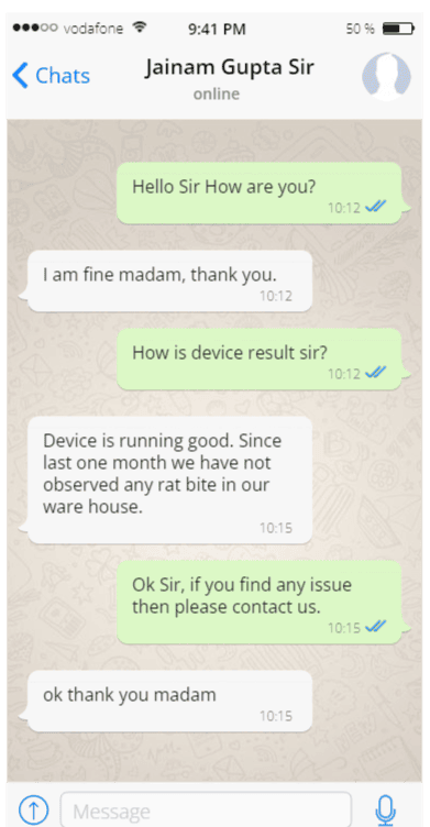 Customer review message on WhatsApp