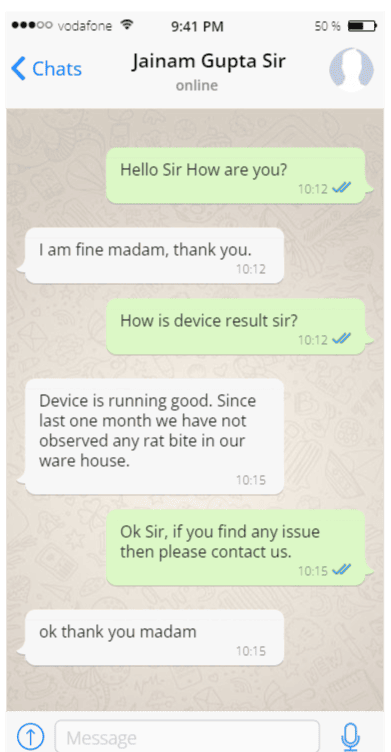 Customer review message on WhatsApp