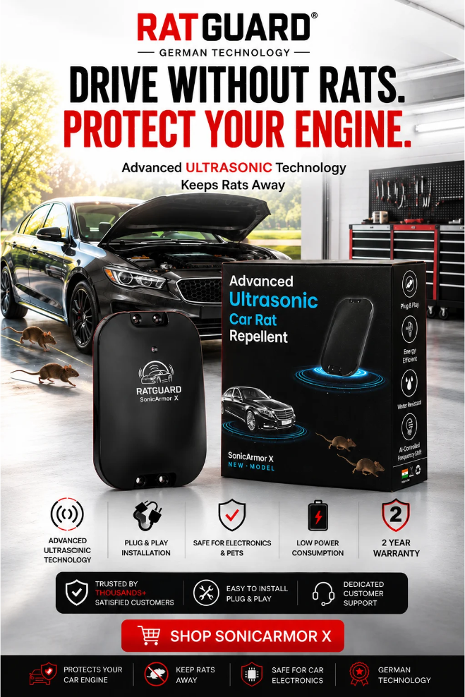 Drive without rats. Ratguard SonicArmor X ultrasonic rat repellent protects your car engine bay and wiring. Plug and play installation, safe for car electronics, very low power draw.