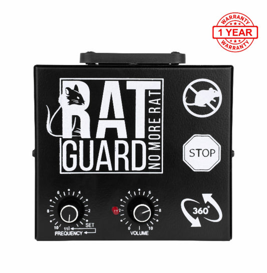 Ultrasonic Ratguard Pro 360 Degree rat repellent device from My Store, designed for warehouses and godowns, with a compact, white plastic body.
