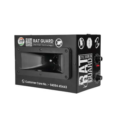 Ultrasonic Ratguard Pro 360 Degree rat repellent device for warehouses and godowns, with a sleek design and ultrasonic technology.