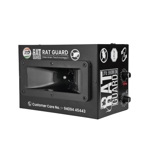 Ultrasonic Ratguard Pro 360 Degree rat repellent device for warehouses and godowns, with a sleek design and ultrasonic technology.