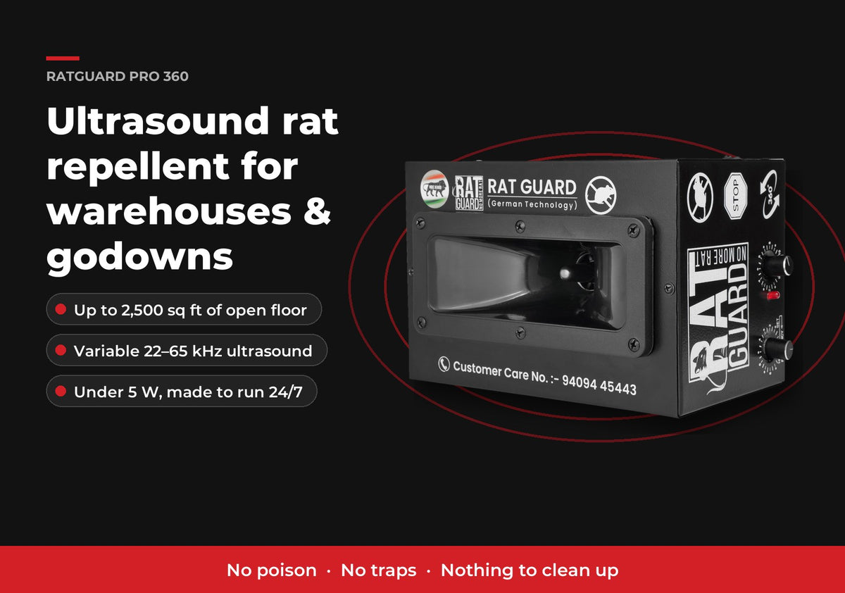 Ratguard Pro 360 ultrasound rat repellent for warehouses and godowns, up to 2,500 sq ft