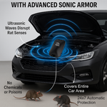 Ultrasonic rat repellent device from Rat Guard, SonicArmor X designed for cars, with compact shape and ultrasonic speaker for pest deterrence.
